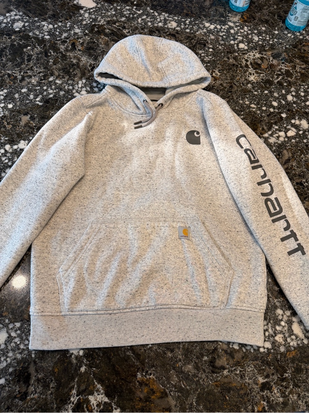 Women’s Carhartt Small Gray Logo Sleeve Hoodie Relaxed Fit Pullover Sweatshirt